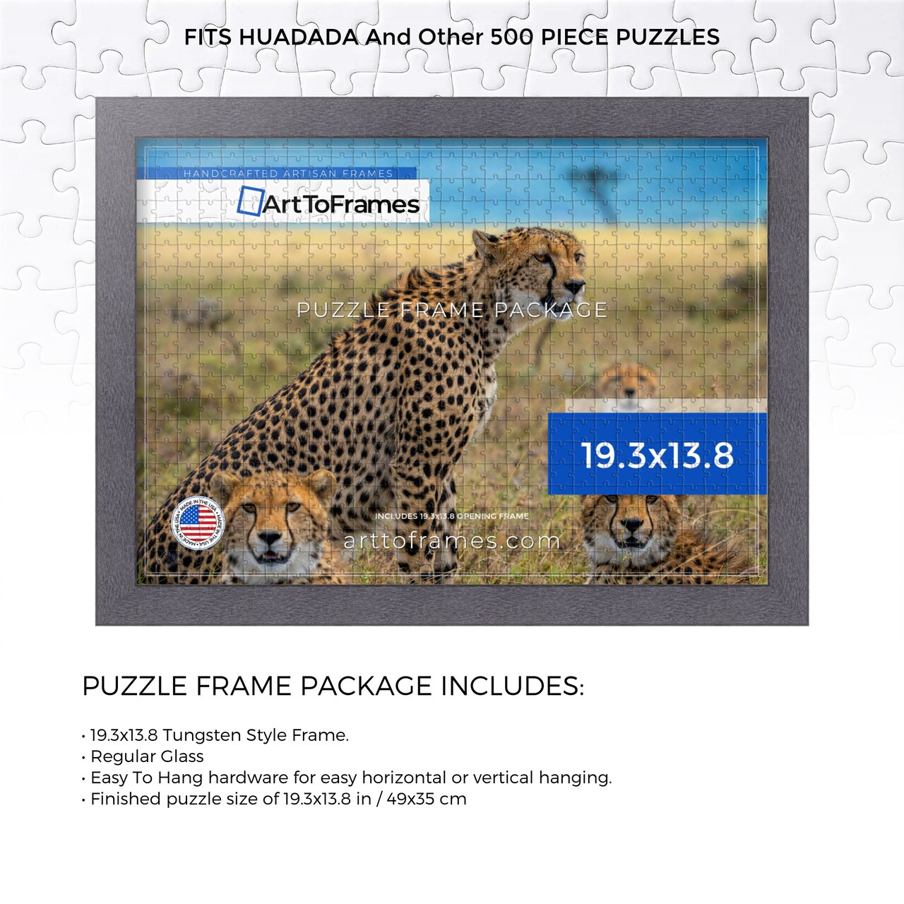 ArtToFrames 19.3x13.8 INCH / 49x35 CM Puzzle Frame for 500 piece Puzzles.This 1.25 Inch Custom MDF Frame for Puzzles Comes with Regular Glass, Available in Multiple Colors